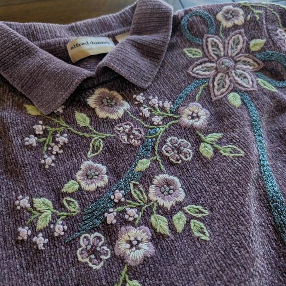 v i n t a g e :: Alfred Dunner Purple Chenille Floral Embroidered Sweater - Picture 1 of 7